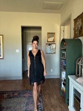 Relish Noless NWT Black Fringe Zip Front Mini Dress Size L